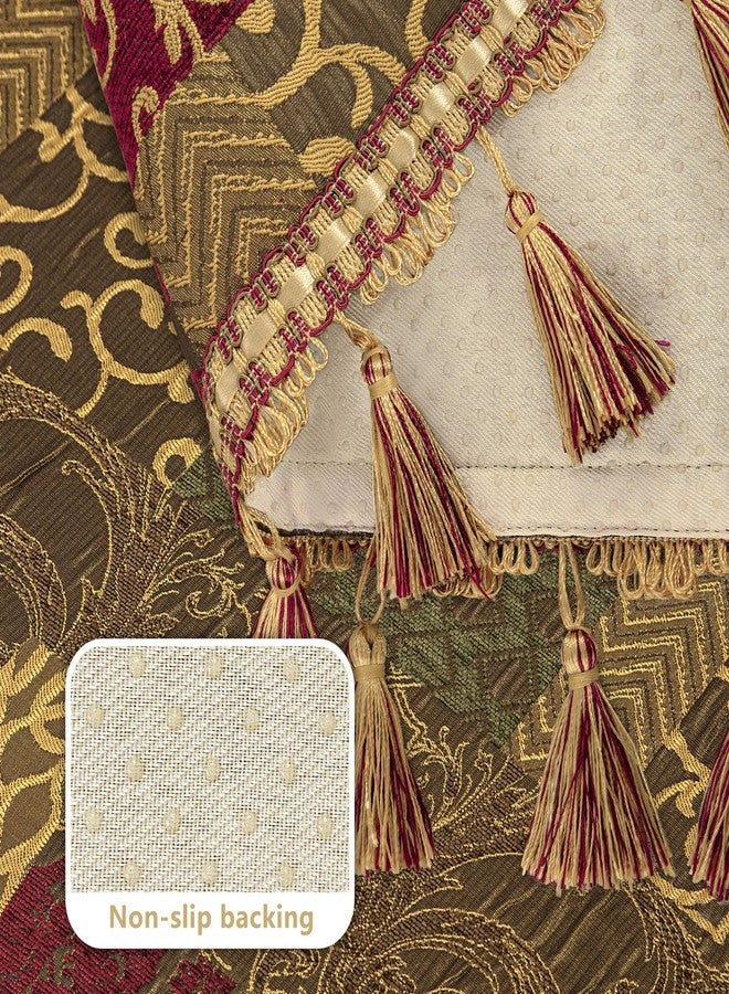 Loom and Mill Luxury Sofa Armrest Covers Set of 2, Classic Damask Thick Chenille Couch Arm Cover Furniture Protector with Lace Edge and Tassels for Chair Couch Sofa (Red&Gold Patchwork, 20x24 inch) - Image 3